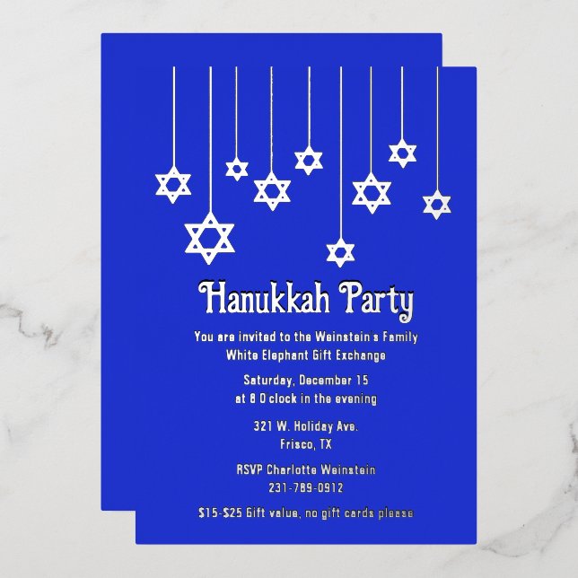 Stars of David Hanukkah Party Foil Invitation (Front/Back)
