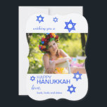 Stars of David Photo Holiday Card<br><div class="desc">A white background with a splash of blue Stars of David. Perfect for Hanukkah and more. The card is easy to customize with your wording, font, font color, paper shape options and choice of six paper types.Not exactly what you're looking for? All our products can be custom designed to meet...</div>