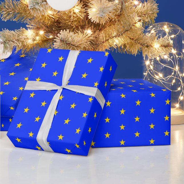 Stars of Excellence, Gold & Blue Elegant & Bright Wrapping Paper (Holidays)