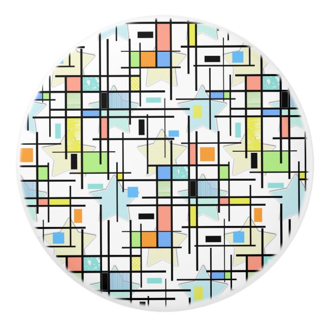 Stars on a checkered background.  ceramic knob (Front)