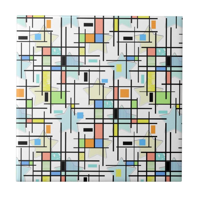 Stars on a checkered background.  ceramic tile (Front)