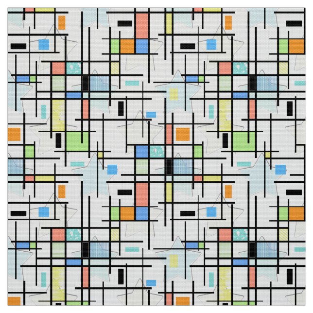 Stars on a checkered background. fabric (Swatch)