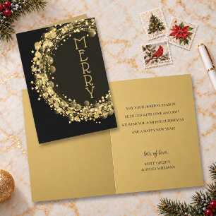 Stars on Black Merry Christmas Holiday Card