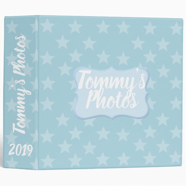 Stars on Blue Monogram or Name Custom 3 Ring Binder (Front/Spine)