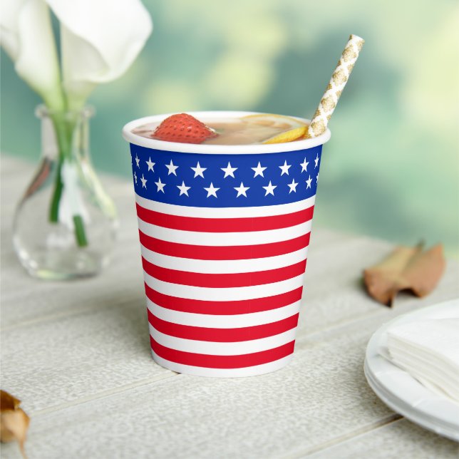 Stars on Blue & Red White Striped Paper Cups (Insitu)