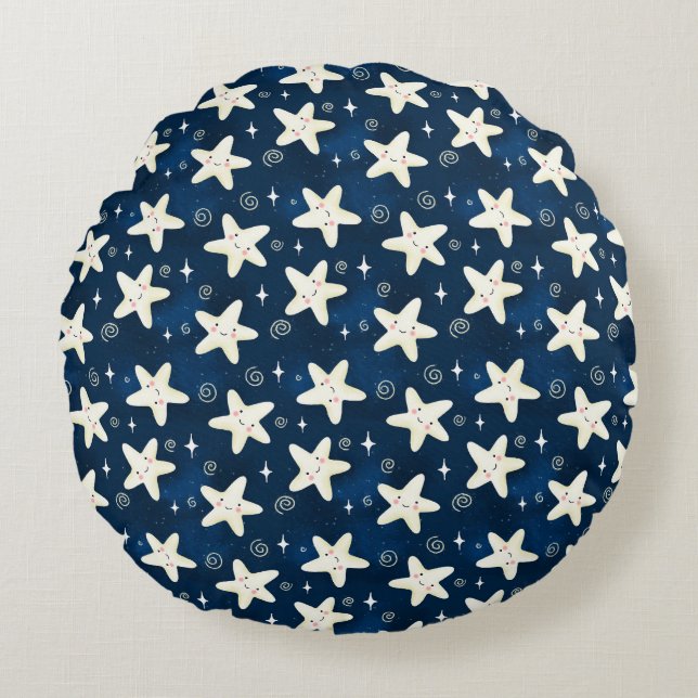 Stars on blue sky round pillow (Front)