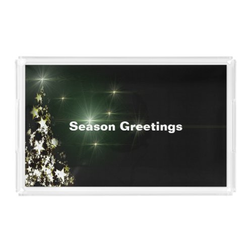 Stars on Christmas Tree Night Sky Midnight Green Acrylic Tray