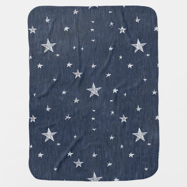 Stars On Denim Baby Blanket (Front)