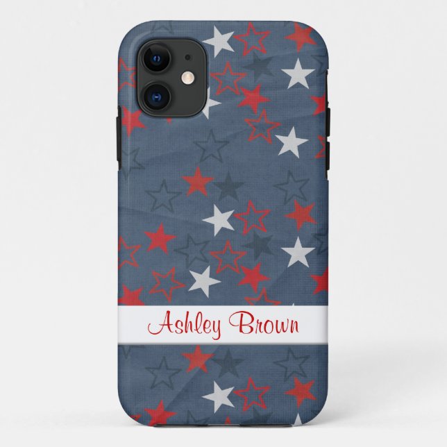 Stars on denim with nameplate Case-Mate iPhone case (Back)