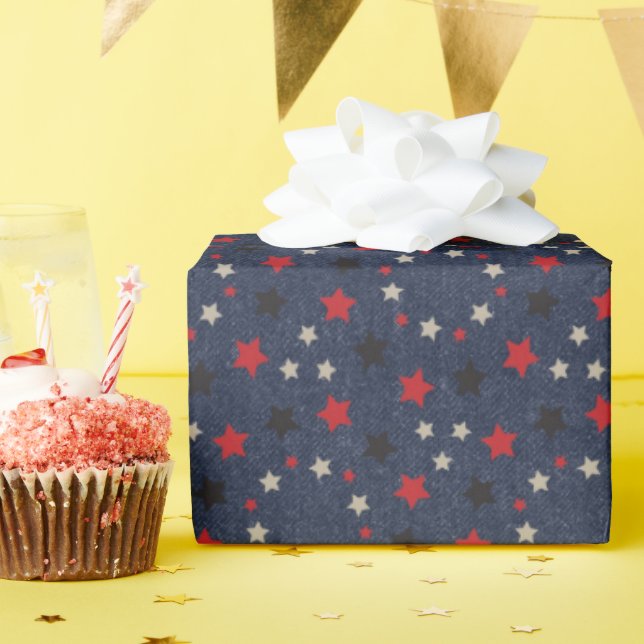 Stars On Denim Wrapping Paper (Birthday Party)