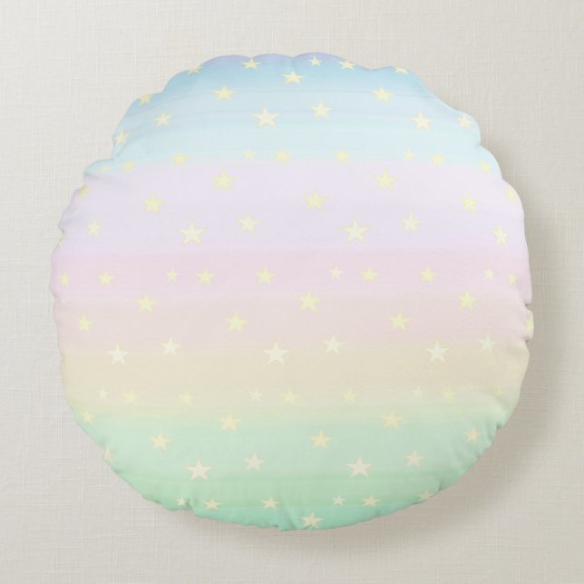 Stars on Pastel Color Gradient Round Pillow (Front)