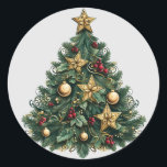 Stars Ornaments Christmas Tree Sticker<br><div class="desc">Share the joy of the season with our round sticker showcasing a Christmas tree decorated with ornaments. You can personalize it with your favorite text to express your wishes. Please click the "CUSTOMIZE IT" button to add text. Thank you for choosing us. Check out more festive items in our store!...</div>