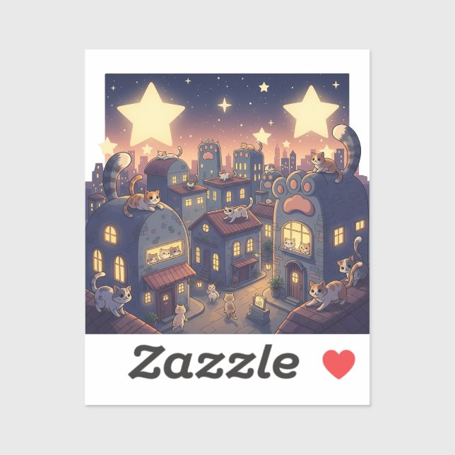 Stars Over Cat City – Whimsical Sticker (Sheet)