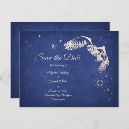 Stars Owl Blue Wizard Magic Wedding Save The Date