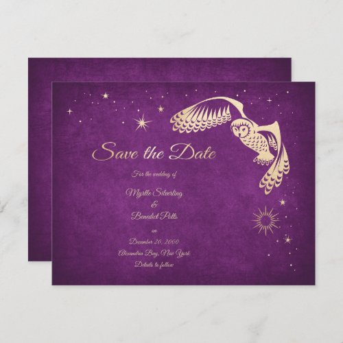 Stars Owl Purple Wizard Magic Wedding Save The Date