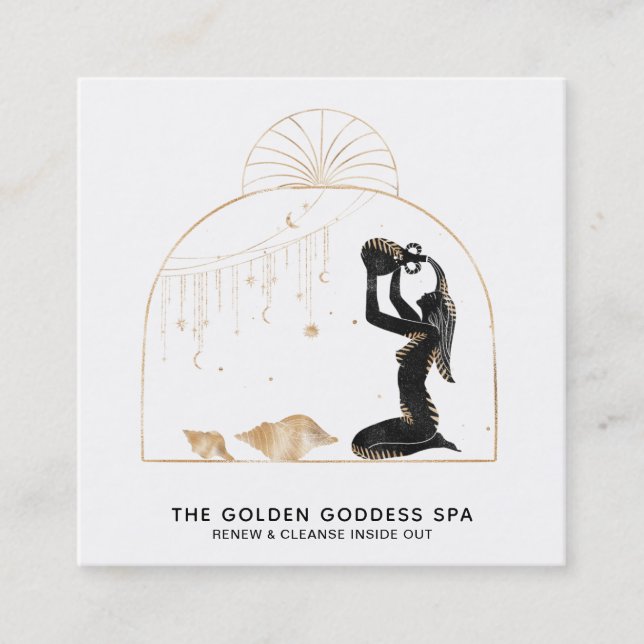 *~* Stars Palms Goddess Moon Bath Sea Shells Spa Square Business Card (Front)