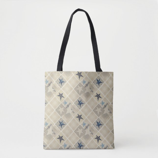 Stars , patchwork tote bag (Front)