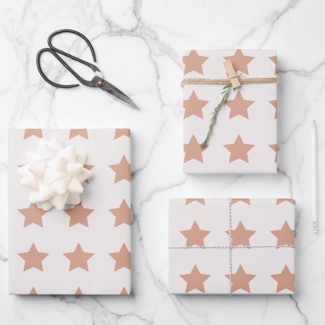 Stars Pattern Beige Earth Tones Wrapping Paper Sheets (Front)