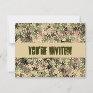 Stars Pattern in Camo Colors - Birthday Party Invitation