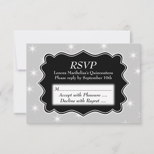 Stars Pattern in Gray and White Quinceanera RSVP Card (Front)