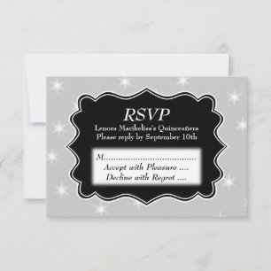 Stars Pattern in Gray and White Quinceanera RSVP Card