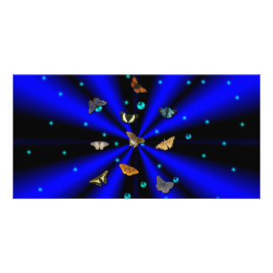Stars, Pearls and Butterfly on black and blue Card