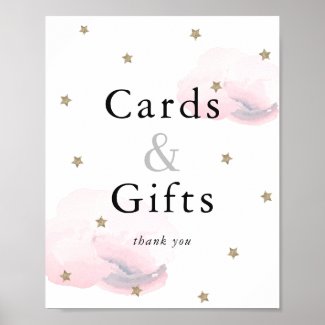 Stars Pink Clouds Baby Shower Cards & Gifts Sign