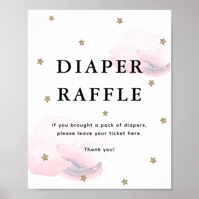 Stars & Pink Clouds Baby Shower Diaper Raffle Poster (Front)