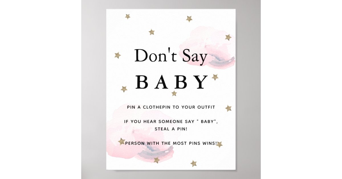 Stars &amp; Pink Clouds Baby Shower Don't Say Baby Poster | Zazzle