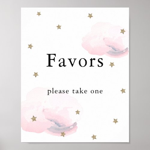 Stars  Pink Clouds Baby Shower Favors Sign