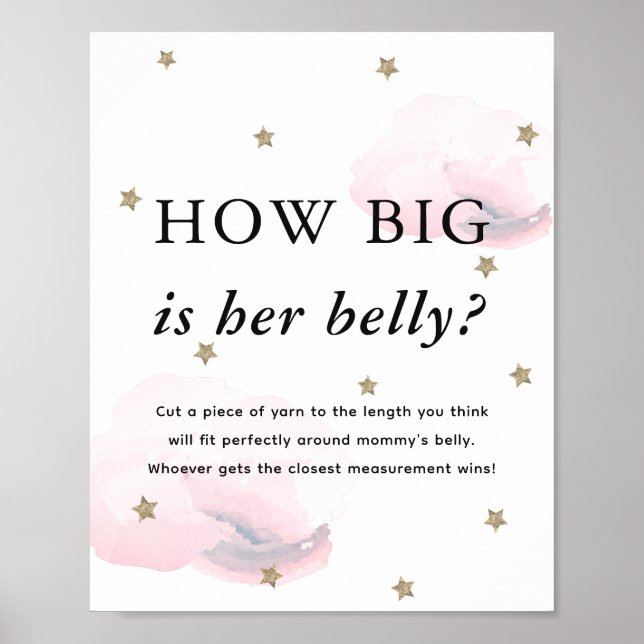 Stars & Pink Clouds Baby Shower How Big Her Belly Poster (Front)