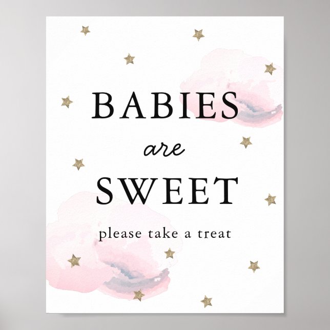 Stars & Pink Clouds Baby Shower Sweet Treat Sign (Front)
