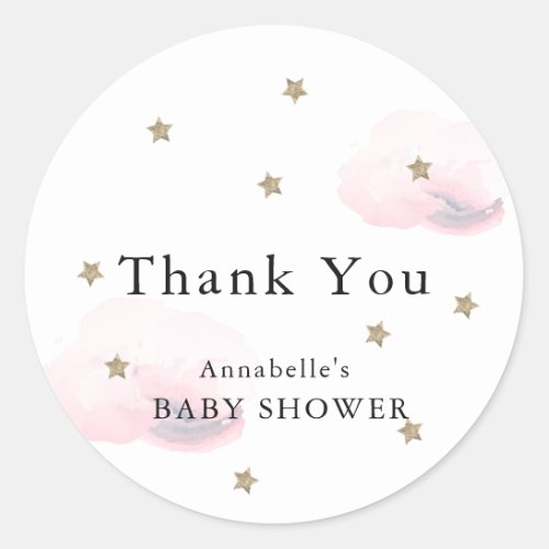 Stars  Pink Clouds Baby Shower Thank You Sticker