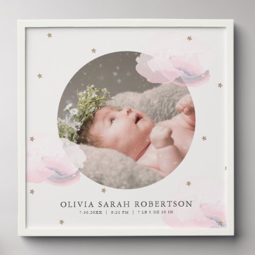 Stars  Pink Clouds Photo Girl Baby Announcement Peel And Stick Photo Tile