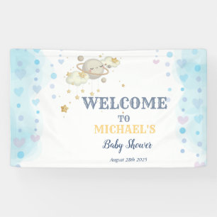 Stars Planet Clouds Blue Baby Shower Banner