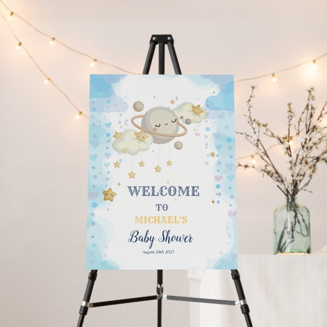 Stars Planet Clouds Blue Baby Shower Foam Board (In Situ (Stand))