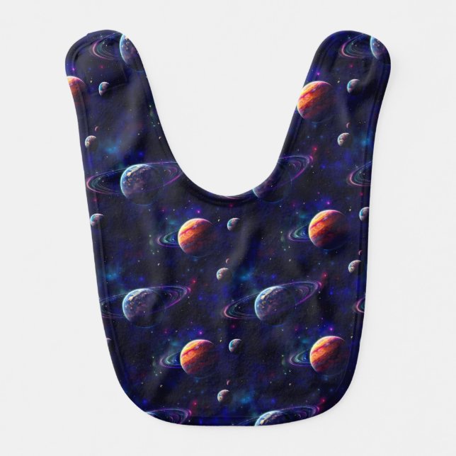 Stars, Planets, Galaxy, Outer space Personalized Baby Bib (Front)
