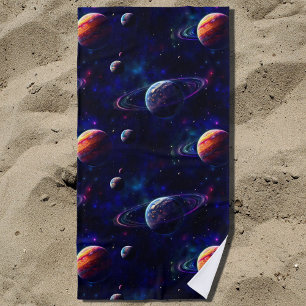 Stars, Planets, Galaxy, Outer space Themed Beach Towel