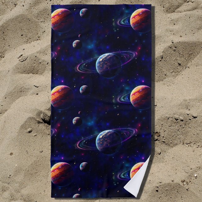 Stars, Planets, Galaxy, Outer space Themed Beach Towel (Creator Uploaded)