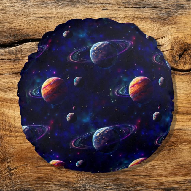 Stars, Planets, Galaxy, Outer space Themed Round Pillow (Creator Uploaded)