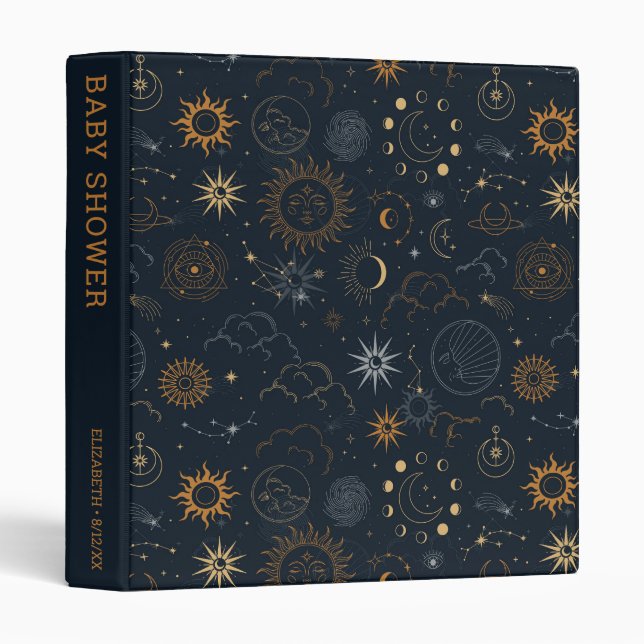 Stars & Planets Pattern | Baby Shower Card Book 3 Ring Binder (Front/Spine)