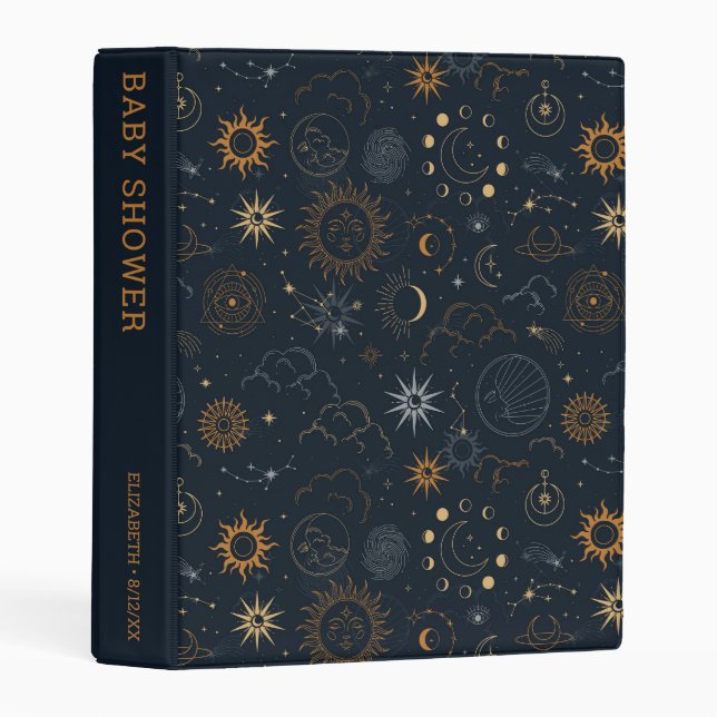 Stars & Planets Pattern | Baby Shower Memories Mini Binder (Front/Spine)