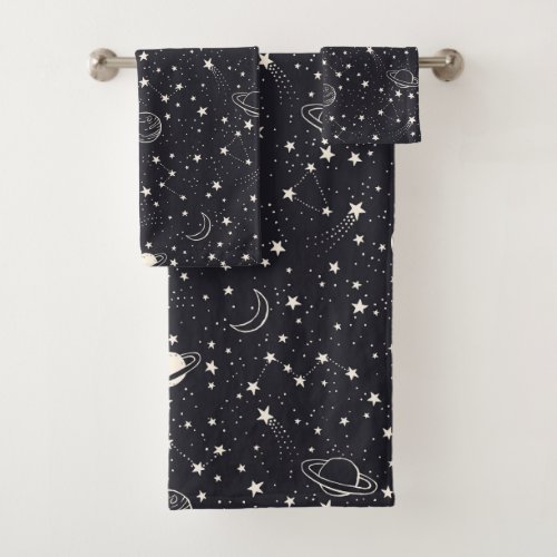 Stars  Planets Pattern Bath Towel Set