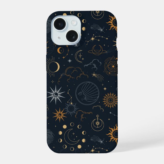 Stars & Planets Pattern iPhone 15 Case (Back)