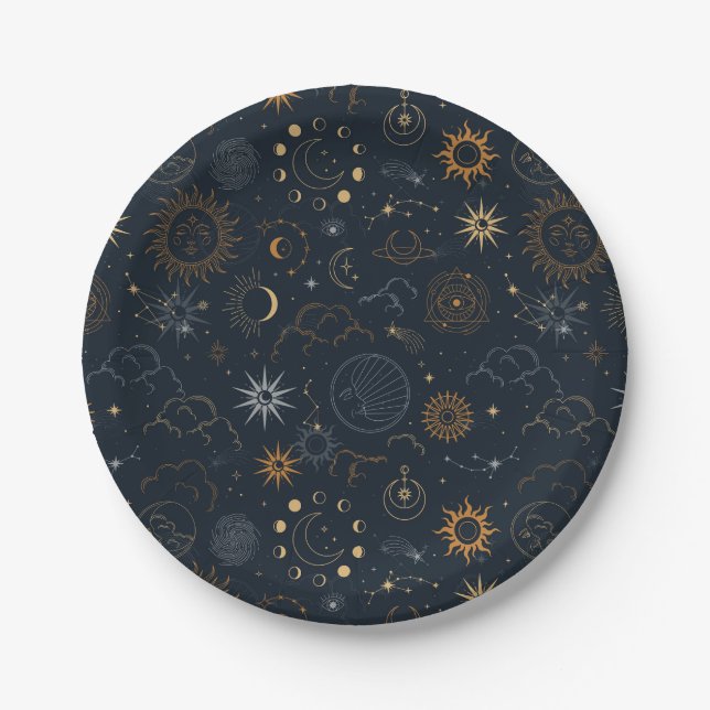 Stars & Planets Pattern Paper Plates (Front)