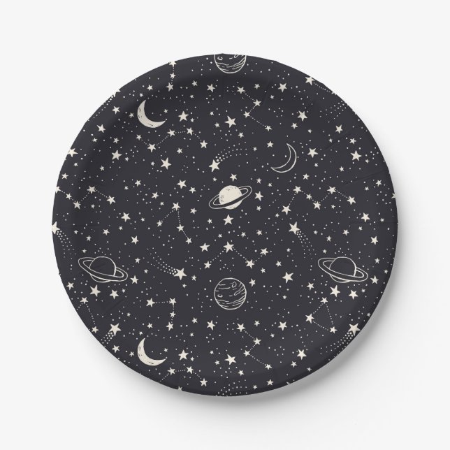 Stars & Planets Pattern Paper Plates (Front)
