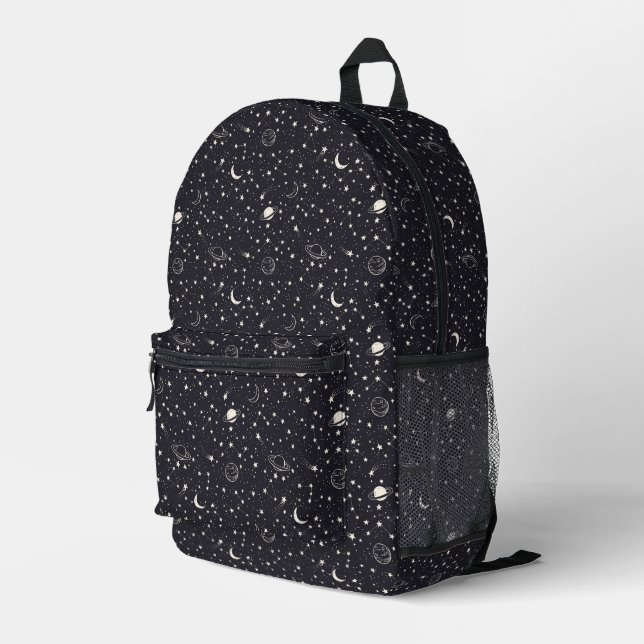 Stars & Planets Pattern Printed Backpack (Back Corner Right)