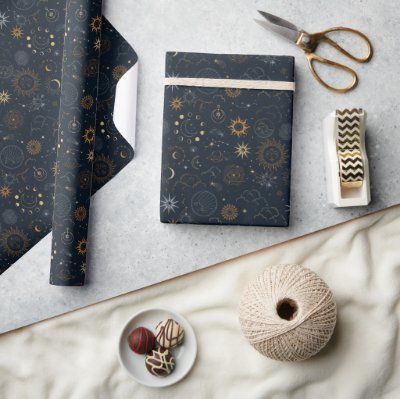 Stars &amp; Planets Pattern Wrapping Paper