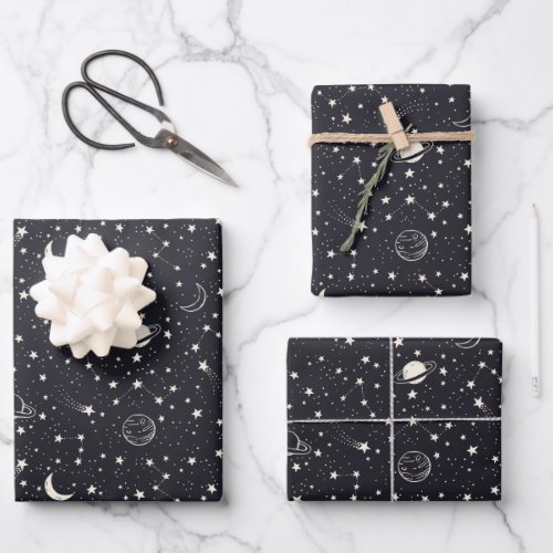 Stars  Planets Pattern Wrapping Paper Sheets