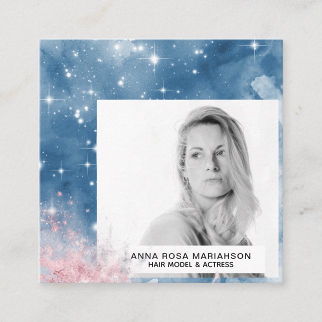 *~* Stars Popular Chic Hair Model Actress PHOTO Square Business Card (Front)